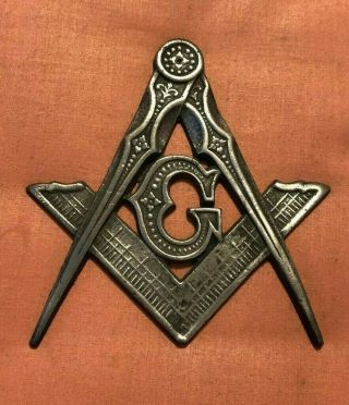 Masonic Freemasonary Cast Aluminum Emblem Icon Logo 4 1/2 " By 3 7/8 " Vintage