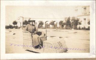 1915 San Diego Panama - California Exposition Woman In Wicker Hand Taxi Cart Photo