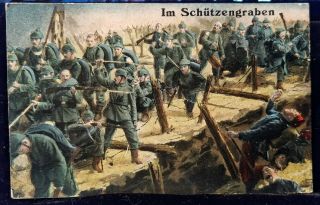 Postcard Wwi German Soldiers Attacking The French Trenches Battle Death