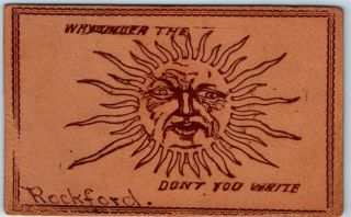 Rockford,  Illinois Leather Postcard " Why Under The (sun) Don 