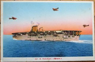 French Military Aviation 1938 Postcard: Aircraft Carrier,  