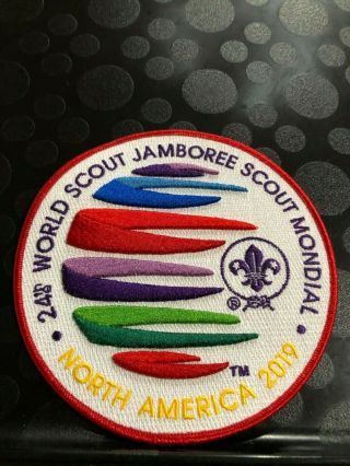 2019 World Jamboree Scout Mondial Red Border Full Color Globe Jacket Patch