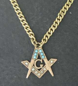 Vintage Masonic Freemason Tie Clip Chain Gold Tone