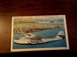 Postcard - Pan American Airways China Clipper,  In Flight Over San Francisco Co B