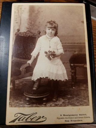 Antique Cabinet Card Photo Little Girl With Roses - Taber San Francisco