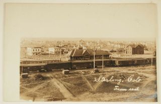 Sterling Colorado Rppc View From The East,  C1910 Train Station & Railroad Cars