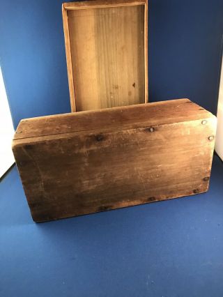 Estate Find Vintage antique primitive wooden box 10”x5”x4” square nails 4