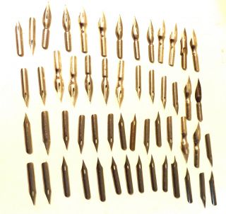 Group Of 50,  Stainless Steel Pen Nibs,  Various Types And Makes,  All Look Good