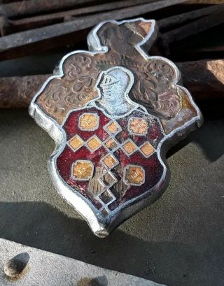 Antique Coat Of Arms Car Emblem Knight Swan Vintage Metal Awesome Heraldry Htf