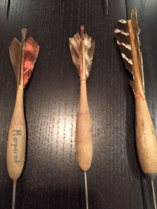 13 NEAT OLD VINTAGE ANTIQUE WOOD/ METAL TIP DARTS,  WITH FEATHERS 6 