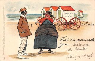 Beach Persuasion Black Americana England Comic Thackery Signed Postcard 1905