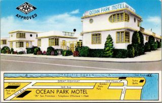 San Francisco California Ocean Park Roadside Motel 1950s Art Deco Postcard