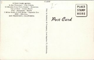 San Francisco California Ocean Park Roadside Motel 1950s ART DECO Postcard 2