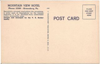 Mountain View Hotel on Lincoln Highway East of Greensburg PA Postcard 2