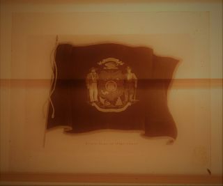 Vintage Glass Negative Slide - State Flag Of Wisconsin - Seal - Waving