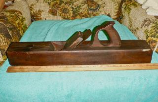 Vintage Large Wooden Block Wood Plane With Wooden Handle 21.  5 " Long