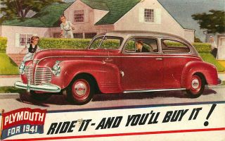 Advertising Postcard 1941 Plymouth 2 - Door Sedan