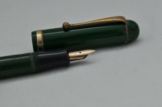 Lovely Rare Early Vintage Burnham No45 Fountain Pen - Green - 14ct Gold Nib