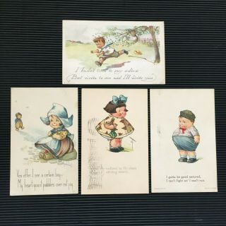 4 Vintage Charles Twelvetrees Postcards Signed Children Circa 1920