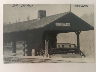 Timber Oregon Sp Rr Station Railroad Depot B&w Real Photo Postcard Rppc