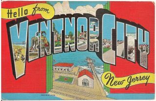 Greetings From Ventnor City Nj Large Letter Linen Postcard