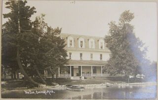 Conway,  Michigan,  C 1912,  The Inn,  View Of The Inn And Lake Shore,  Signage