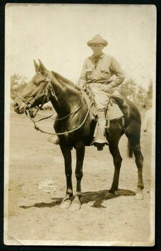 Rppc Young Cowboy On Great Horse Antique Real Photo Postcard C 1905