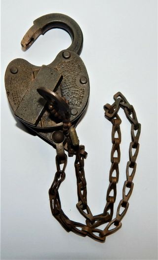 Vintage J.  H.  W.  Climax Co.  Newark Nj Padlock,  Key,  And Chain