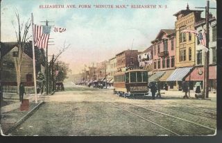 4th Of July 1909 Flags Elizabeth Ave At 4th Street Trolley Elizabeth Nj Postcard