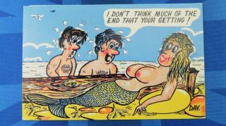 Risque Comic Postcard 1980 Big Boobs Mermaid Theme