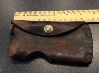 ANTIQUE MAKER MARKED MARBLE GLADSTONE MICH.  LEATHER HATCHET SHEATH 6
