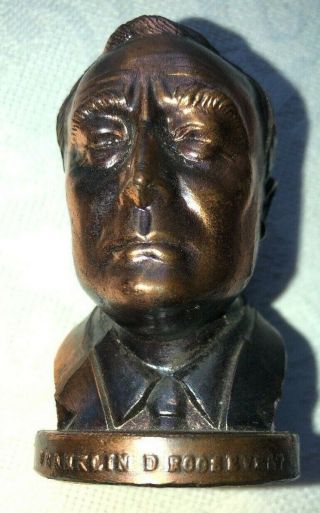Vintage Japan Die Cast Bronze Franklin Delano Roosevelt Bust Warm Springs 3 inch 2