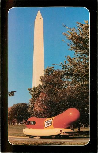 Vintage Postcard Oscar Mayer Wienermobile Washington Monument Dc Whistle Stop