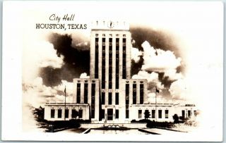 Houston,  Texas Rppc Real Photo Postcard City Hall Building Front View C1940s