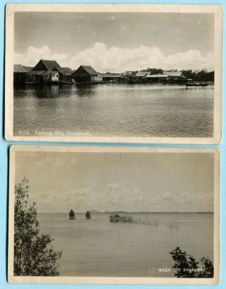 2 1924 Singapore Rppc Real Photo Postcards Tanjong Rhu & Boats Off Singapore