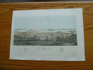 San Francisco 1854 - Birds Eye View - Colored Lithograph - Henry Bill