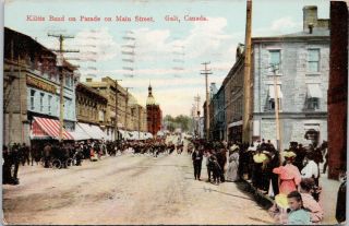 Galt Ontario Kiltie Band On Parade On Main Street C1907 Postcard F8