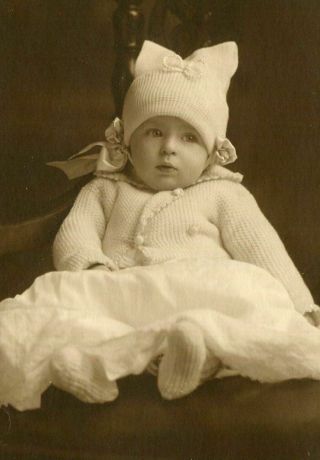 Antique Matted Photo Adorable Baby W Fancy Knitted Bonnet & Sweater Neenah Wi