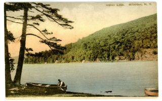 Millerton Ny - Man In Row Boat On Indian Lake - Postcard