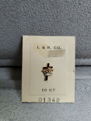 10kt Cross & Crown Lapel Pin,  Tie Tack