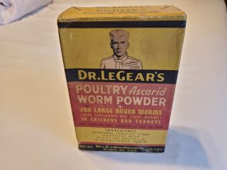 Vintage Antique Dr Legears Poultry Ascarid Worm Powder Box - Full