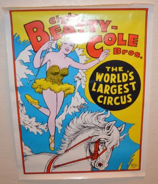 Clyde Beatty Cole Bros Circus Poster Vintage 1980 