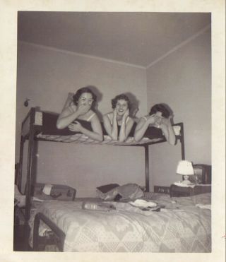 Vintage Photo Of Women Girls On Bunkbed In Bras Acting Out Three Wise Monkeys