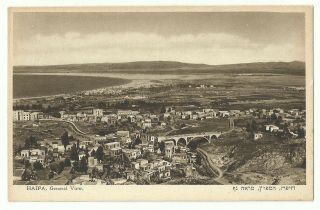 Judaica Palestine Old Postcard Haifa General View With Rushmia Bridge