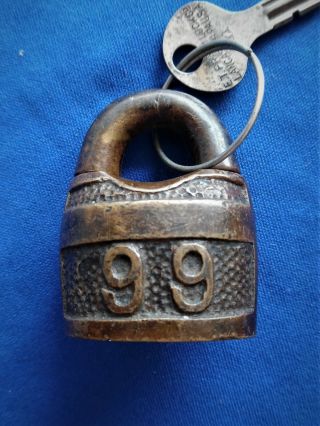 Vintage Antique Brass 99 Scandi Crafts Arts Military Tool Box Padlock Lock W Key