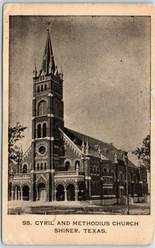 Shiner,  Texas Postcard " Ss.  Cyril & Methodius Church " Street View C1910s
