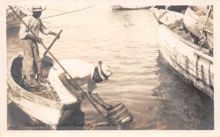 Nassau,  Bahamas,  Workers In Boat Hooking Sponges,  Real Photo Pc,  C.  1930 
