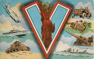 Ww2 Statue Of Liberty In V For Victory Patriotic Postcard