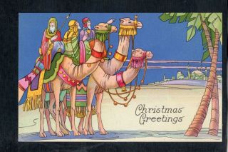 E252 Postcard Artist Designed Christmas Three Wise Men Art Deco