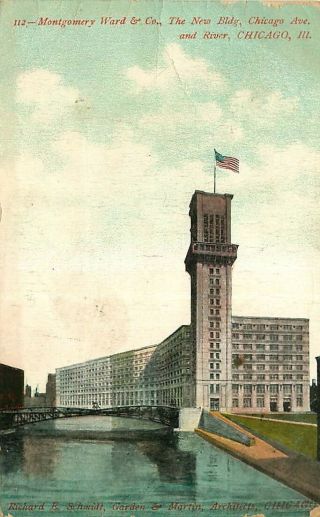 Postcard Montgomery Ward Building,  Chicago Illinois - Circa 1909